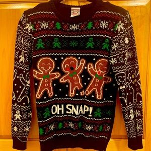 Gingerbread Funny Christmas Sweater. Youth Large.